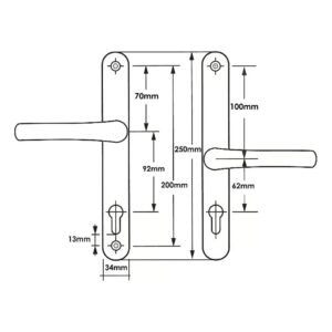 TSS Offset Lever Lever Multipoint Door Handles 92/62mm PZ - Sprung - 200mm Screw Centres - Image 4